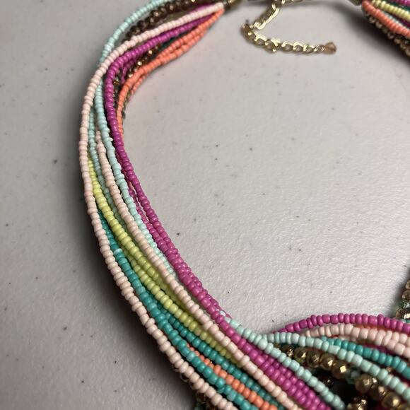 Beaded Statement Necklace Seed Bead Knot Boho Multicolor Jewelry 17 - 20" - Picture 14 of 14
